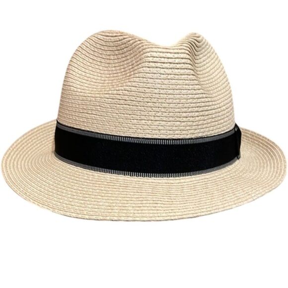 Scala Cream and Black Paper Straw Fedora Hat Mens Size Small/Medium - Picture 1 of 11